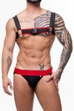 HARNESS ELASTICO PRETO COM VERMELHO DETALHE CAVEIRA